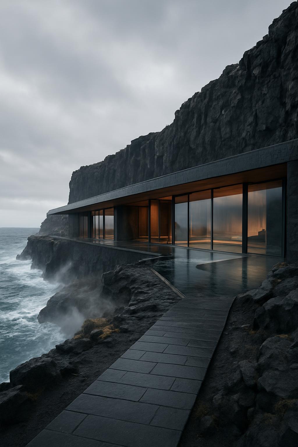 AI-generated fictional Iceland cliff resort
