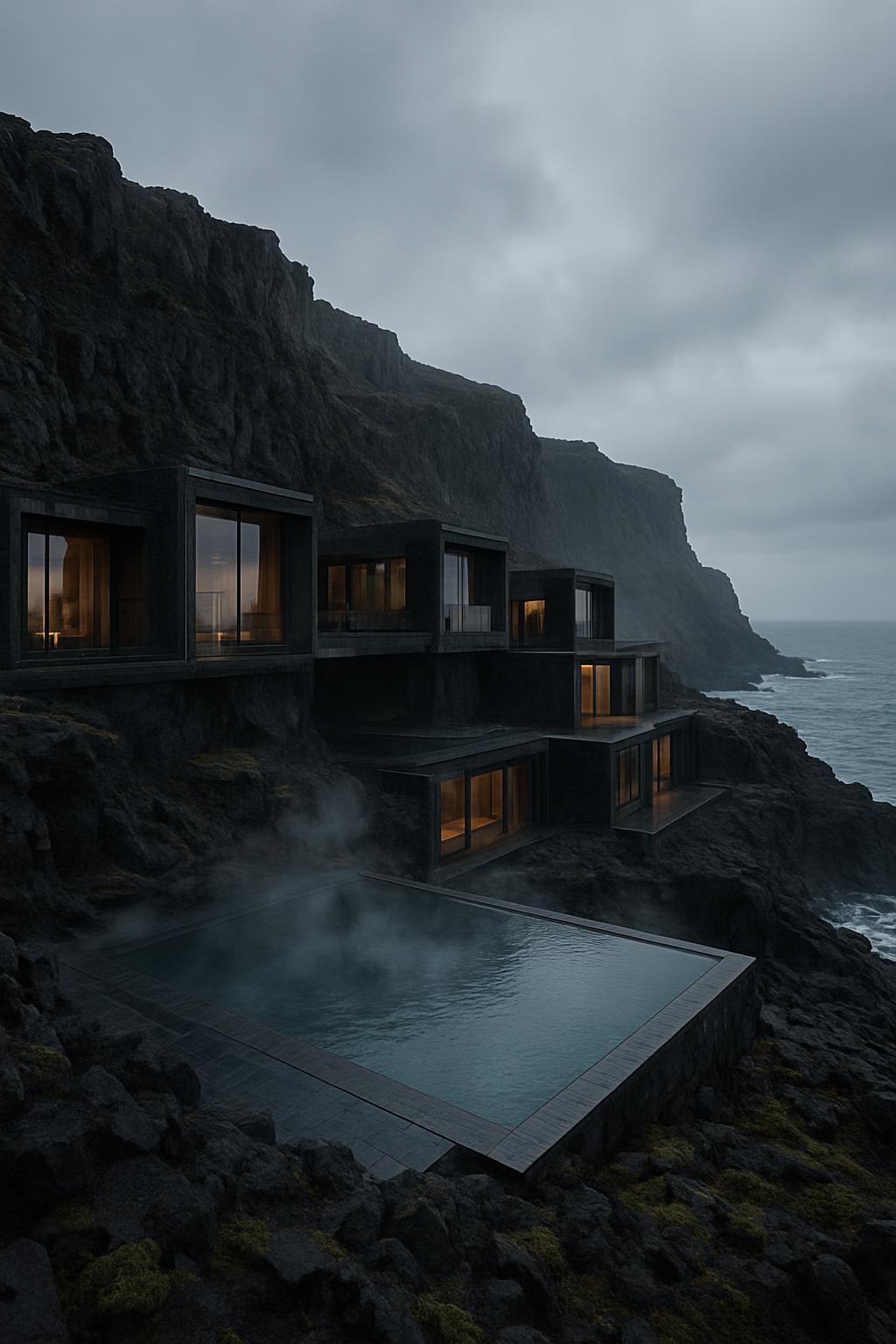AI-generated fictional cliff resort concept